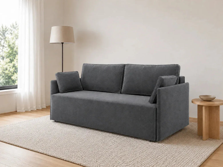 Ar sofa-lova tinka kasdieniam miegui: pilkos sofos-lovos vaizdas šviesioje svetainėje