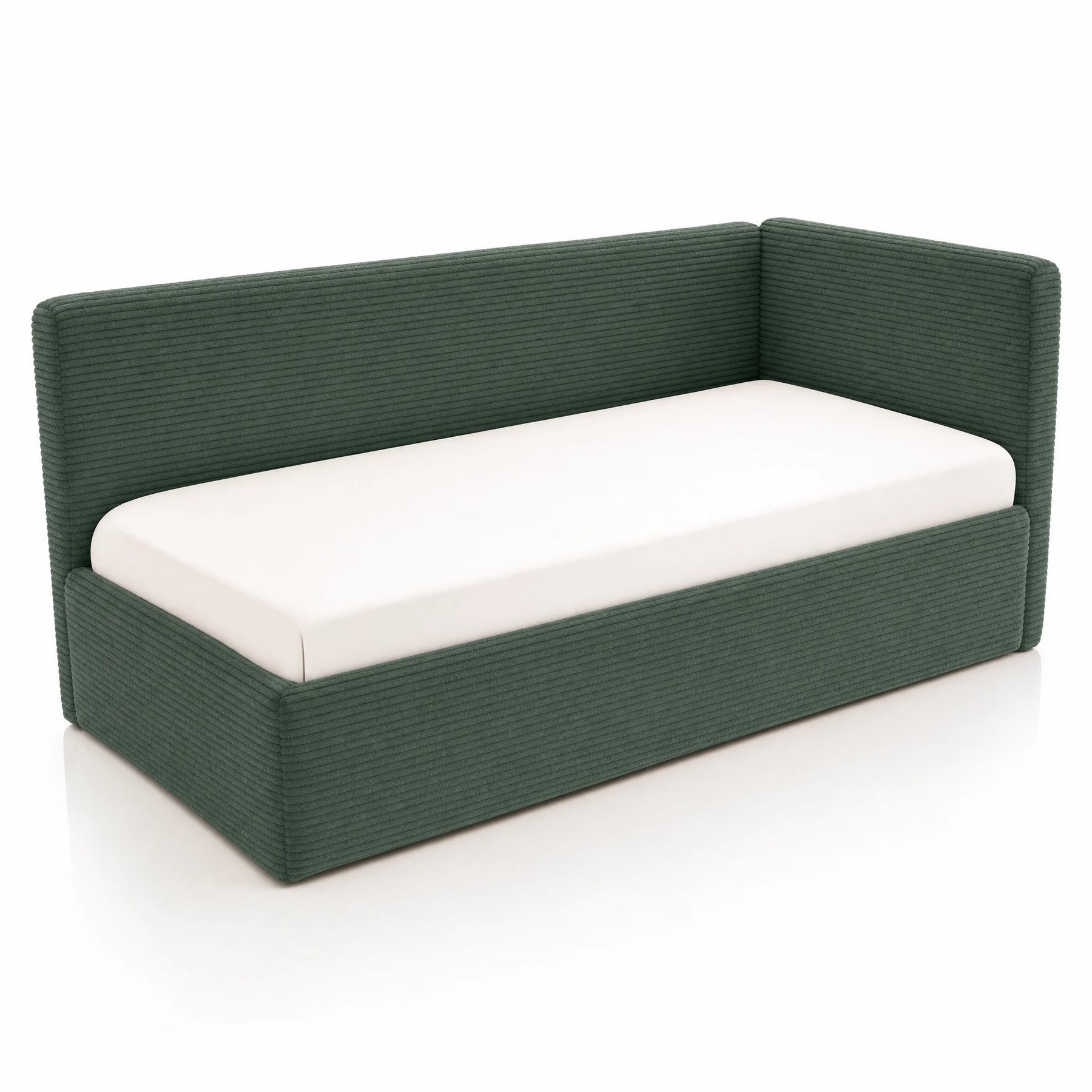 Viengulė lova boss su velvet apollo audiniu, 120x200 dydžio, nuotraukoje matomas čiužinys